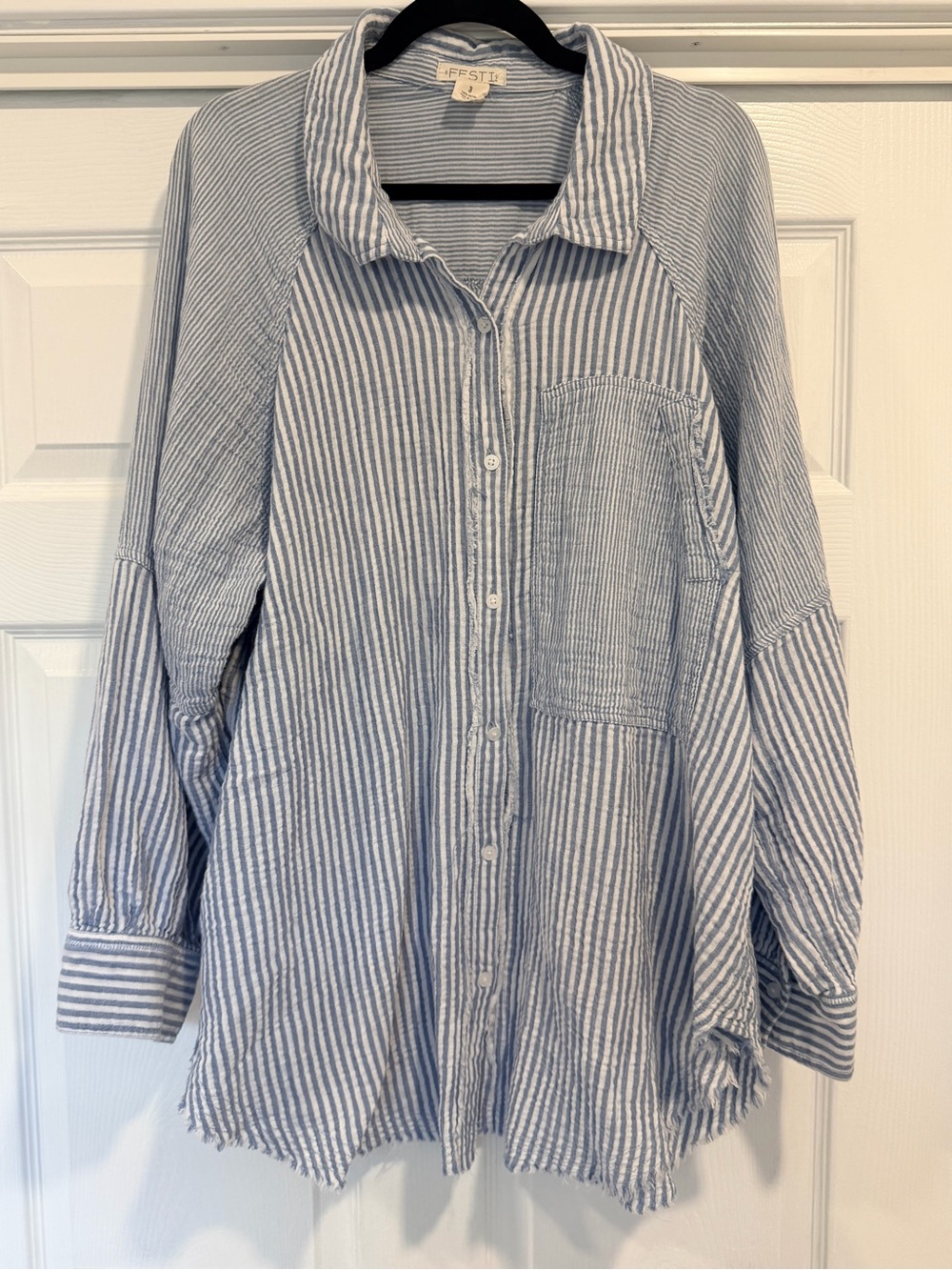 Blue & White Striped Button-Front Tunic